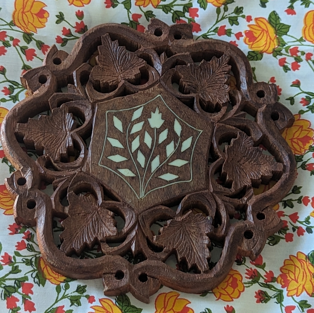 Trivet or plant holder carved wood. 1970's